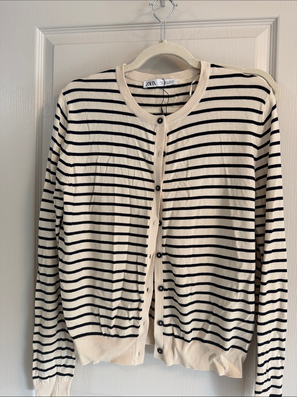 Zara Cream & Black Striped Button-Front Cardigan